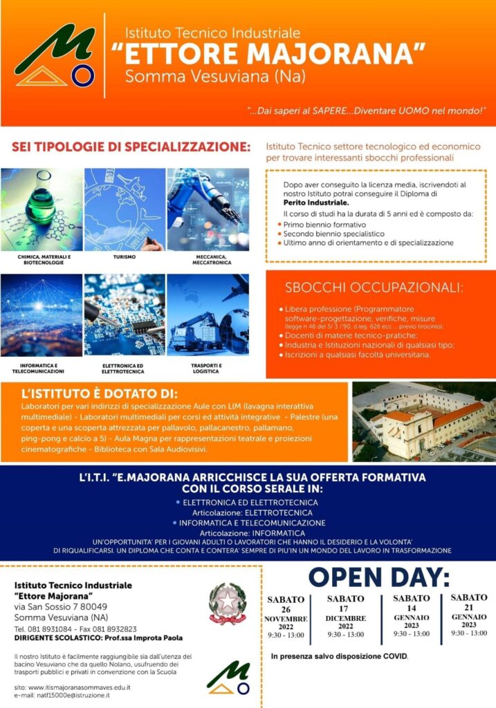 Poster Open Day ITI Ettore Majorana 